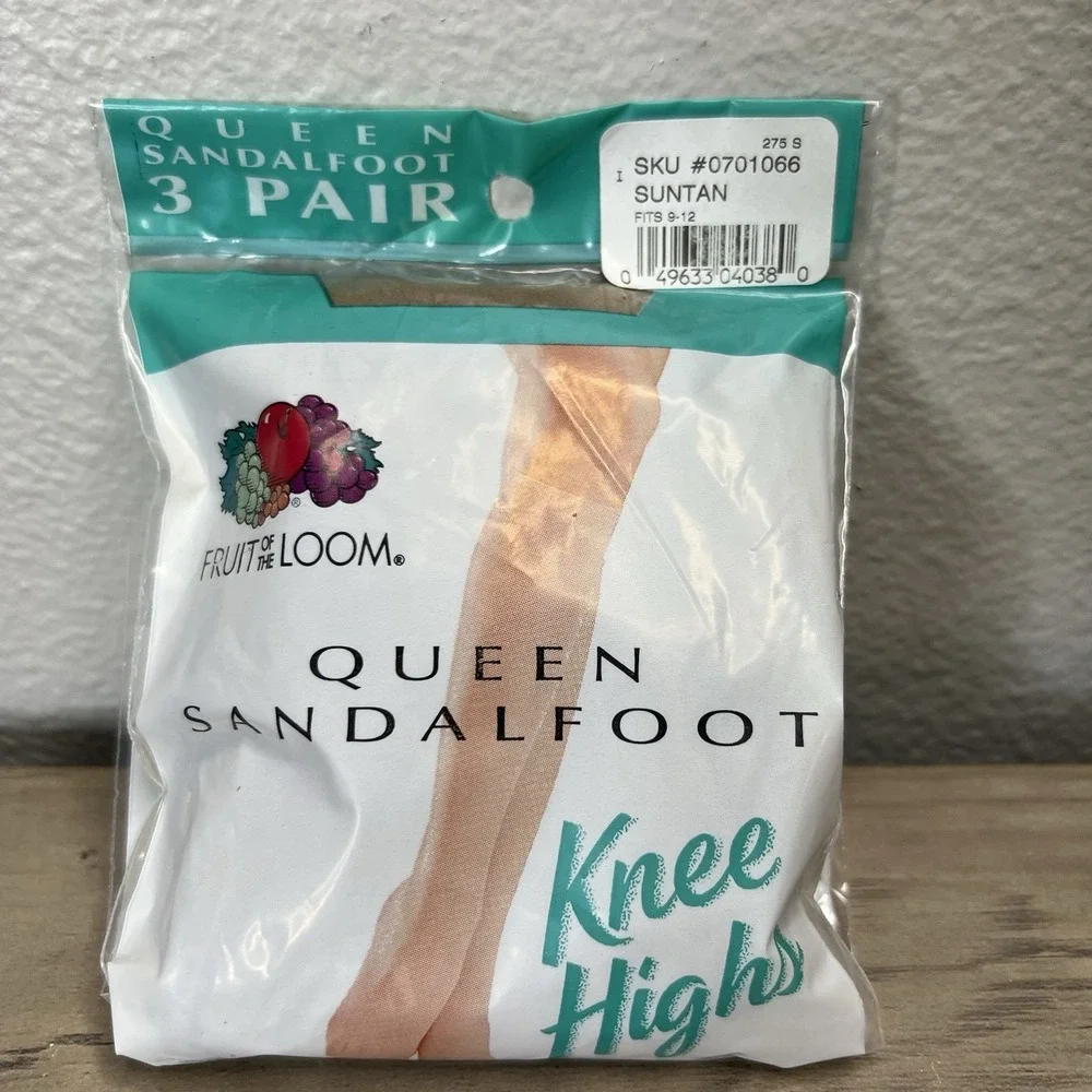 Vintage 2001 Women's Queen Sandalfoot Knee Highs 3 Pair Suntan 0701066 Sz 9-12
